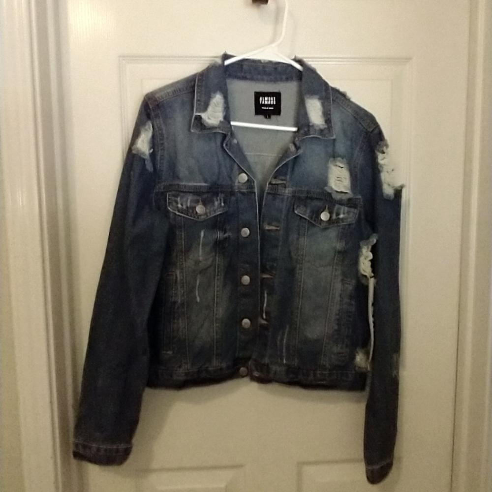 Almost Famous distressed denim jeans jacket Large shabby chic  rugged